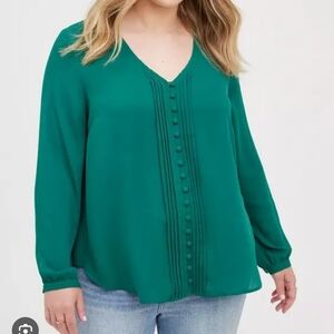 Torrid Sz2 Harper Georgette Pintuck Green Blouse